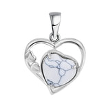 Natural Crystal Heart Pendant, Hollow Silver Frame with Gemstone Center for Women’s Jewelry
