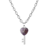 Heart Key Natural Crystal Pendant Necklace Silver Alloy Love Lock Gemstone Chakra Healing Necklace for Women Gift