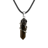 Vintage Rose Wrapped Crystal Pendant Necklace • Hexagonal Bullet Stone Charm • Boho Black Cord Healing Quartz Spiritual Jewelry