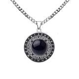 Retro Viking Rune Pendant Necklace - Stainless Steel Goldstone Amulet - Nordic Futhark Circle Jewelry for Men & Women