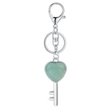 Natural Crystal Heart Key Keychain, Chakra Healing Gemstone Keyring for Car Keys & Bag Charm