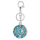 Sterling Silver Owl Tree of Life Gemstone Pendant Key chain with Round stones pendant For Women and men for Jewelry Making