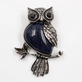 Vintage Antique Silver Owl Pendant, Natural Mixed Gemstone Owl on Branch Charm, Retro Metal Owl Inlaid Crystal Stone Pendant, Reiki Healing Animal Necklace Jewelry for Women