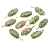 35mm Natural Green Aventurine Oval Pendant Necklace, Gold-Plated Bezel Gemstone Charm