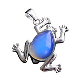 Natural Gemstone Frog Pendant Silver‑Tone Alloy Animal Charm Teardrop Inlaid Crystal Stone 25x27mm Chakra Reiki Healing Pendant for DIY Necklace Jewelry