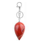 Natural Stone Droplet Keychain Carved Teardrop Crystal Pendant Keyring Silver Metal Lobster Clasp Healing Gemstone Amulet Bag Charm Gift for Women Men