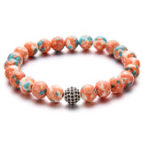 Ethnic Pink Jasper Beaded Bracelet - Micro-Pave Crystal Charm Spiritual Gift