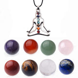 7 Chakra Natural Stone Spheres & Yoga Meditation Pendant Necklace Set # JH0094 Healing Crystal Ball Collection with Gift Box