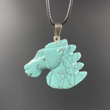 Hand Carved Natural Crystal Horse Head Pendant Keychain, Healing Gemstone Animal Totem Key Ring Charm for Men Women Lucky Jewelry Gift