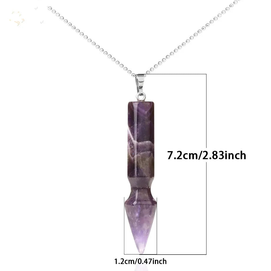 Natural Faceted Bullet Cone Crystal Pendant Necklace 72mm Chakra Healing Gemstone Point Charm with 18 Inch Silver Bead Chain