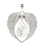 Natural Crystal Angel Wings Pendant | Teardrop Gemstone Heart Amulet Charm | Silver Alloy Feather Wing Quartz Droplet Jewelry Findings for DIY Making