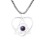 Stainless Steel Celtic Knot Heart Necklace Gemestone Triquetra Symbol Pendant - Eternal Love Spiritual Jewelry for Women & Men