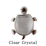 Natural Crystal Turtle Pendant Necklace, Mixed Chakra Healing Stone Tortoise Charm, Reiki Gemstone Longevity Turtle Jewelry Gift for Women Men