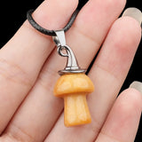 3cm Natural Crystal Mushroom Pendant Necklace | Silver-Plated Witch Hat Gemstone Charm with Black Cord