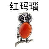 Antique Silver Owl On Branch Natural Gemstone Pendant Oval Chakra Healing Crystal Owl Charm for DIY Necklace Jewelry Making