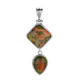 Geometric Elegance Natural Gemstone Pendant – Double Tier Rhombus & Teardrop Crystal Jewelry Gift