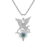 Stainless Steel Flying Wolf Pendant Necklace - Mythical Creature Jewelry with Natural Agate Stone - Gothic Punk Style for Men