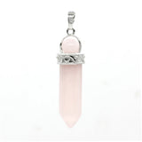Natural Crystal Hexagonal Point Pendant, Chakra Stone Bead Top Double‑Stone Necklace Charm Reiki Healing Crystal Pendant for Jewelry Making
