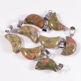 13×18mm Natural Crystal Moon Pendant, Healing Chakra Gemstone Charms for Jewelry Making