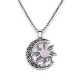 Vintage Stainless Steel Sun Moon Pendant Gemstone Necklace Celestial Jewelry  Spiritual Protection Gift for Men & Women