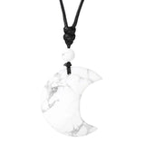 35MM Gemstone Crescent Moon Pendant Necklace Adjustable Rope for Women Men #SN1762