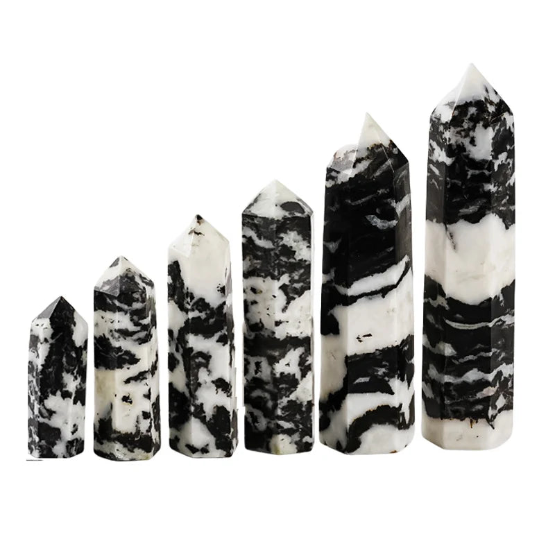 Natural Zebra Jasper Crystal Point Tower Polished Hexagonal Obelisk Wand for Home Decor Meditation Crystal Collection Gift