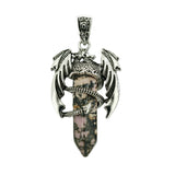 Mythical Flying Dragon Wrapped Quartz Point Pendant, Genuine Healing Stone Chakra Wand Charm, Wiccan Punk Spiritual Protection Jewelry Findings