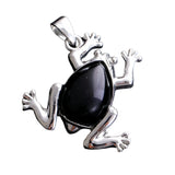 Natural Gemstone Frog Pendant Silver‑Tone Alloy Animal Charm Teardrop Inlaid Crystal Stone 25x27mm Chakra Reiki Healing Pendant for DIY Necklace Jewelry
