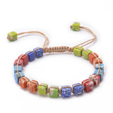 Handmade 6MM Square Imperial Jasper Yoga Bracelet - Adjustable Boho Weave Healing Stone Bracelet Jewelry for Men & Women