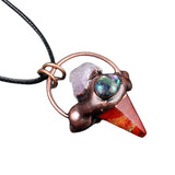 Vintage Copper Red Jasper Hexagon Pointer Necklace - Raw Amethyst & Abalone Shell Mixed Gemstone Wiccan Witchy Pendant