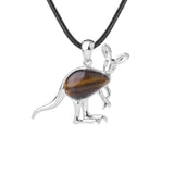 Silver Kangaroo Gemstone Pendant Necklace #SN1765  45cm Black Cord Animal Stone Jewelry for Women Men