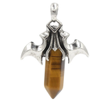 Natural Crystal Amethyst Healing Hexagonal Point Silver Bat Wing Gemstone Pendant For Jewelry Making