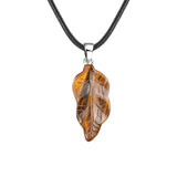 Unisex Natural Crystal Leaf Pendant Necklace Hand-Carved Gemstone Jewelry