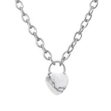 Natural Crystal Heart Lock Pendant Necklace, Gemstone Love Charm with Alloy Chain for Men & Women
