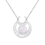 Stainless Steel Witch Moon Pendant Necklace - Triple Moon Goddess Symbol with Moonstone Style Gemstone - Wiccan Pagan Jewelry for Women & Men