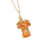 15×20mm Gold Wire-Wrapped Mushroom Crystal Necklace, Natural Gemstone Pendant with Chain