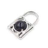 Natural Crystal Lock Pendant, Round Inlaid Chakra Gemstone Charm for DIY Necklace Jewelry Making