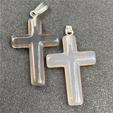 Natural Gemstone Cross Pendant Charms, Mixed Crystal Agate Tiger Eye Chakra Stone Cross Beads for DIY Christian Necklace Jewelry Making Supplies