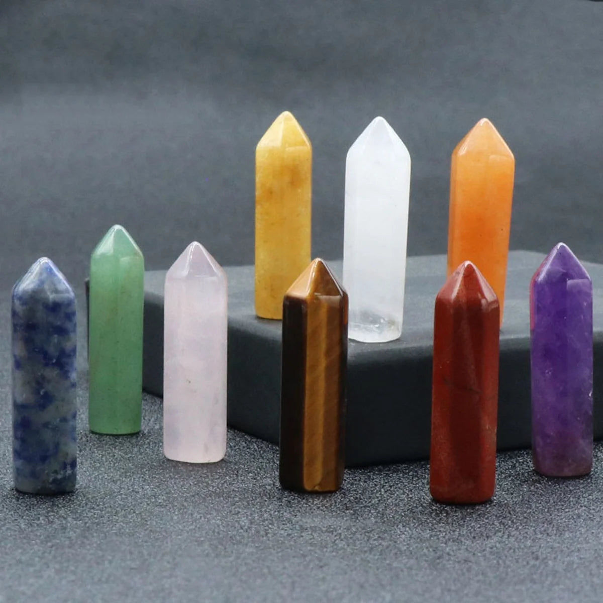 Mini Healing Crystal Obelisk Tower Set • Hand-Polished 6x21mm Gemstone Points • Spiritual Meditation Chakra Stones & Witchy Decor