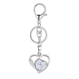 Natural Crystal Hollow Heart Keychain, Healing Stone Pendant with Silver Key Ring