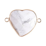 Faceted Gemstone Heart Connector for Jewelry Making 25mm Stone Pendant Links with Double Loops Wrapped with Brass Edge