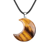 Natural Crescent Moon Necklace - Healing Crystal Moon Pendant with Black Leather Cord - Spiritual Reiki Jewelry for Women & Men