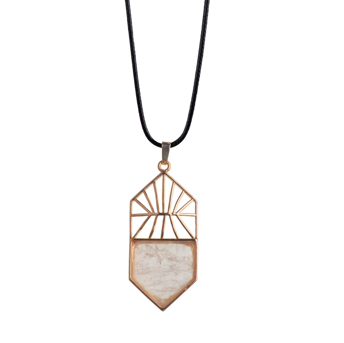 Gold Hollow Sun Ray Natural Stone Shield Arrow Pendant, Geometric Open‑Work Metal Frame Gemstone Pendant, Reiki Chakra Healing Crystal Charm for DIY Necklace Jewelry Making