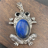 Antique Silver Filigree Frog Pendant Inlaid Natural Gemstone, Abalone Shell Crystal Lucky Animal Necklace with Black Wax Cord for Men Women Trend Jewelry