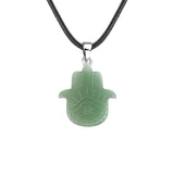 50×57mm Natural Crystal Hamsa Hand Pendant | Evil Eye Carved Gemstone Necklace for Protection
