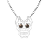 Gemstone Eye Hollowed Skull Pendant Stainless Steel Necklace 50CM Chain  Men & Women