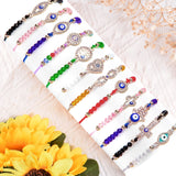 12Pcs Evil Eye Beaded Bracelet Set for Women Mixed Rhinestone Turtle Cross Heart Fatima Hand Adjustable Rope Bracelets Turkish Protection Stackable Bracelets