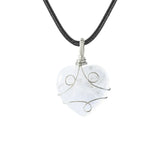 Handmade Wire Wrapped 30mm Heart Gemstone Pendant Necklace 45CM Black Cord #SN1751