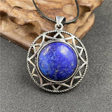 Vintage Six-Pointed Star Openwork Pendant Inlaid Natural Gemstone, Abalone Shell Tiger Eye Rose Quartz Cabochon Antique Silver Spiritual Crystal Necklace for Women
