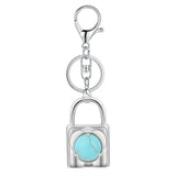 Natural Crystal Lock Keychain, Inlaid Round Gemstone Silver Keyring Charm for Bag & Key